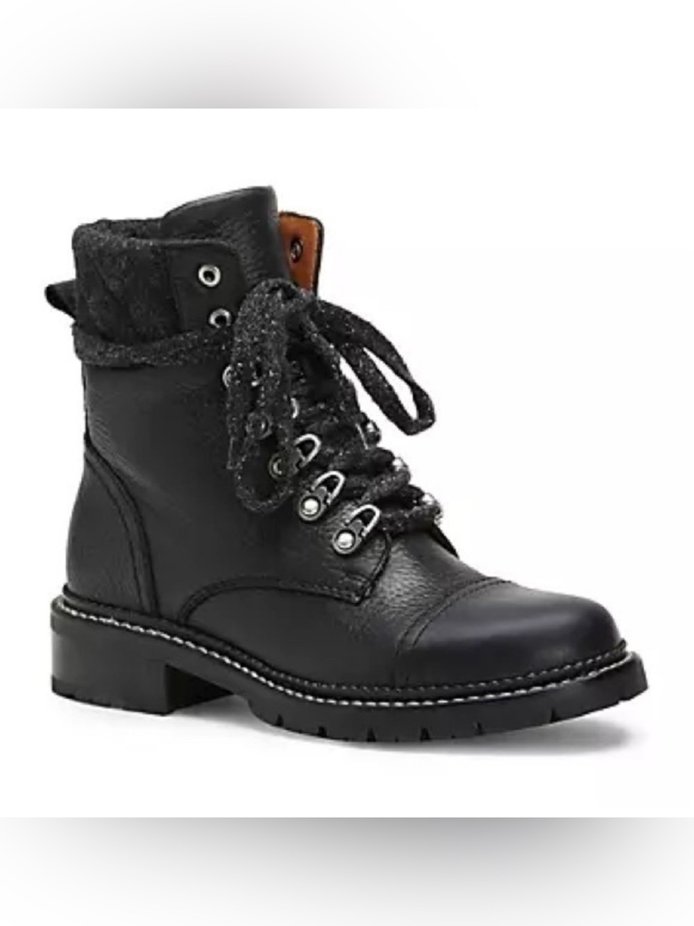 🌸NEW🌸 Frye Women's Black Lace-Up Combat Boot with Quilted Collar